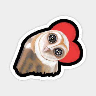 Big-Eyed Owl With A Red Heart Magnet