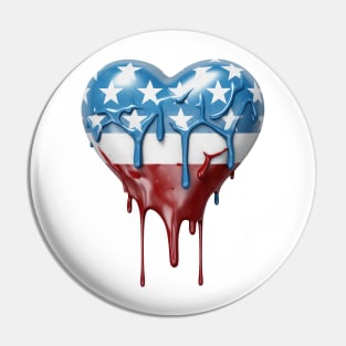 American Flag Dripping Heart #3 Pin