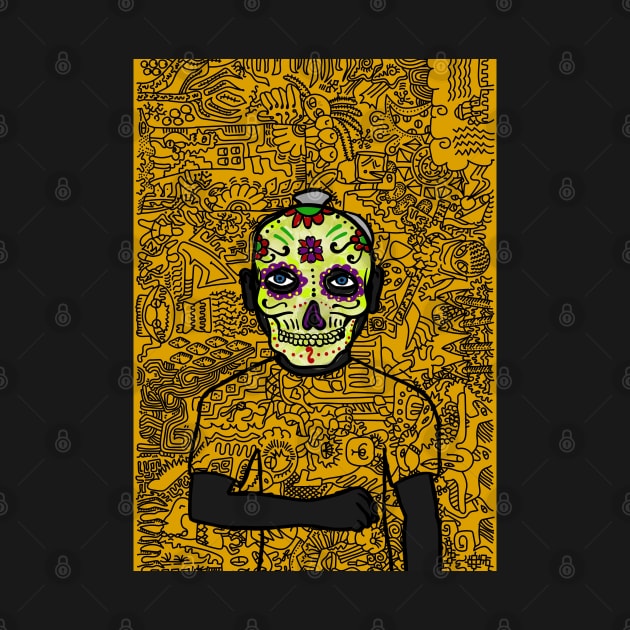 11 NFT: MaleMask Art with Mexican Eyes, Blue Skin, and Unique Doodle Background by Hashed Art