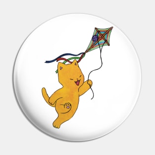 yellow cat and kite watercolor cottagecore illustration Pin