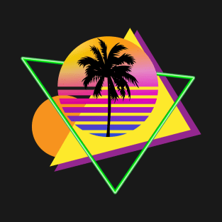 Retro 80s Throwback Palm Tree Silhouette Synthwave Sunset T-Shirt