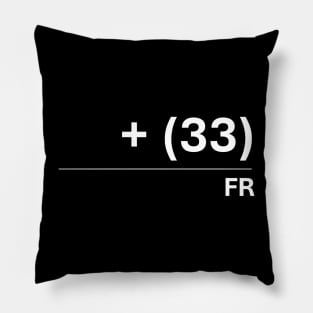 France Country Calling Code +33 Graphic Icon (White) Pillow