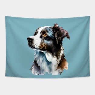 Watercolor Portrait of Border Collie Dog Tapestry