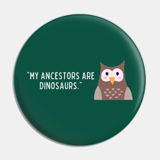 My ancestors are dinosaurs Owl Pin