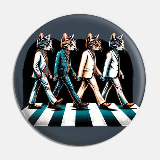 Feline Fab Four - Cat Beatles Abbey Road Parody Art Pin by Doming_Designs