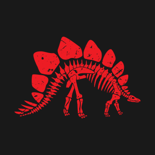 Red Distressed Stegosaurus Fossil Skeleton T-Shirt