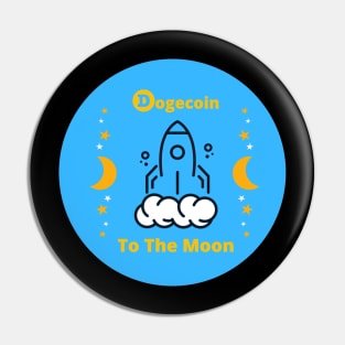 Dogecoin to the Moon and Stars Blue Background Pin