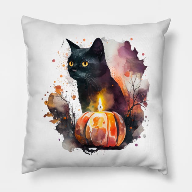 Halloween Black Cat Pillow by Mixtgifts