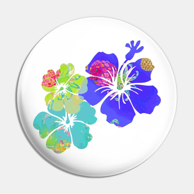 PixDezines Aloha Hibiscus, Purple, Lime, Aqua Pin by PixDezines