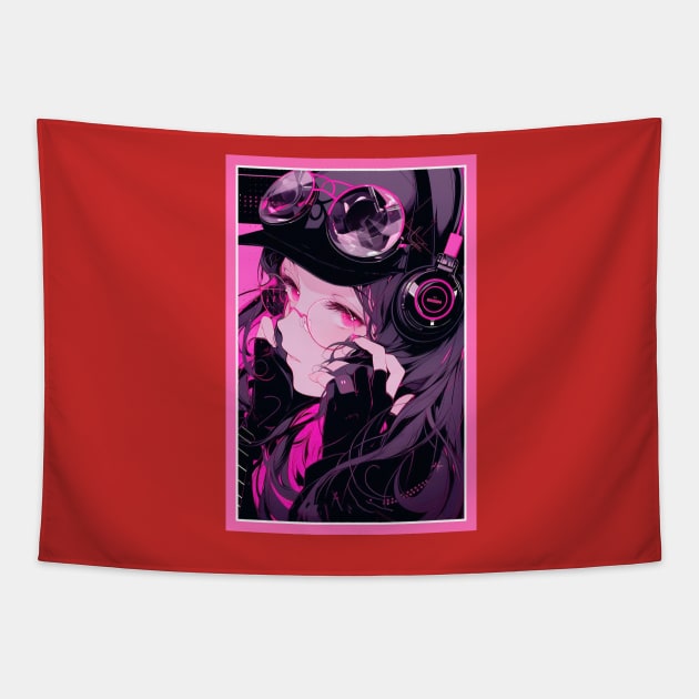 Aesthetic Anime Girl Pink Black | Quality Aesthetic Anime Design | Premium Chibi Manga Anime Art Tapestry by AlNoah