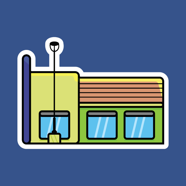 Street Restaurant Building Sticker vector illustration. Minimalist house icon concept. Restaurant building sticker design logo. Beautiful minimalist shop building front view sticker vector design. by AlviStudio