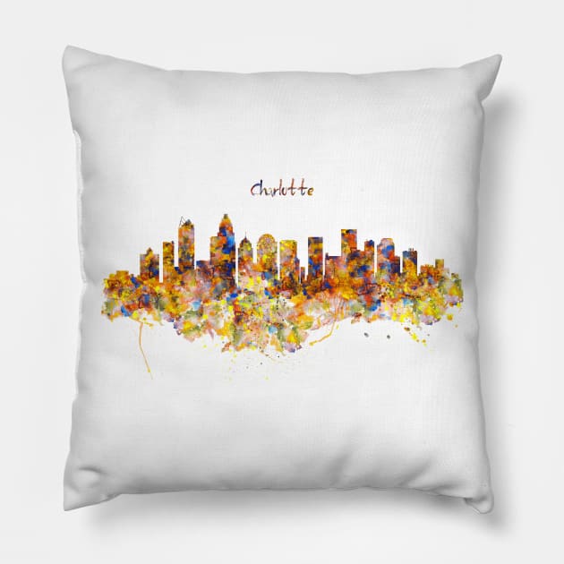 Charlotte Watercolor Skyline Pillow by Marian Voicu