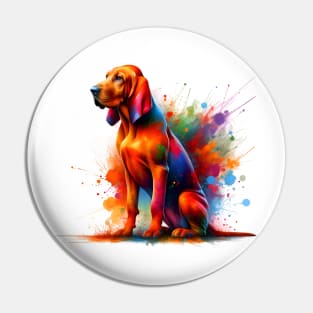 Redbone Coonhound Captured in Vivid Splash Art Pin