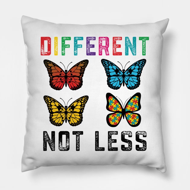 Cute Autism Awareness Butterfly Different Not Less Pillow by mrsmitful01