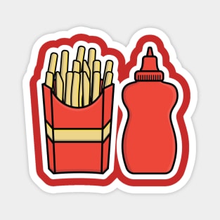 French Fries in Fries Box with Tomato Sauce Bottle vector illustration. Fast Food icon concept. Children potato food vector design. Magnet