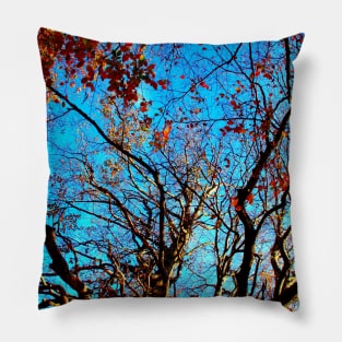 Long curved branches of beech trees with few red leaves Pillow