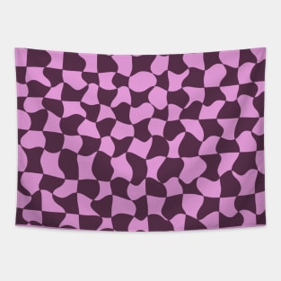 Dark Purple and Pink Distorted Warped Checkerboard Pattern V Tapestry