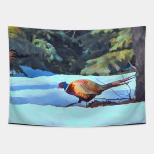 Ring-necked pheasant illustration Tapestry