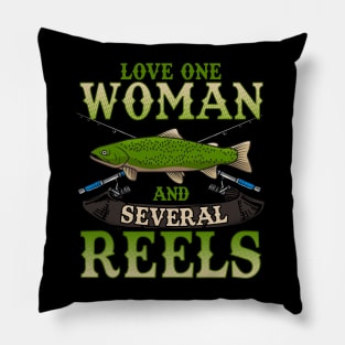 Fishing Love One Woman And Several Reels Fisherman Pillow