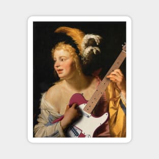 Girl with Guitar - Moody Maximalism Oil Painting Magnet