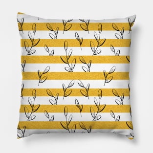 Gold Glitter Stripes with Leaves Pattern Pillow