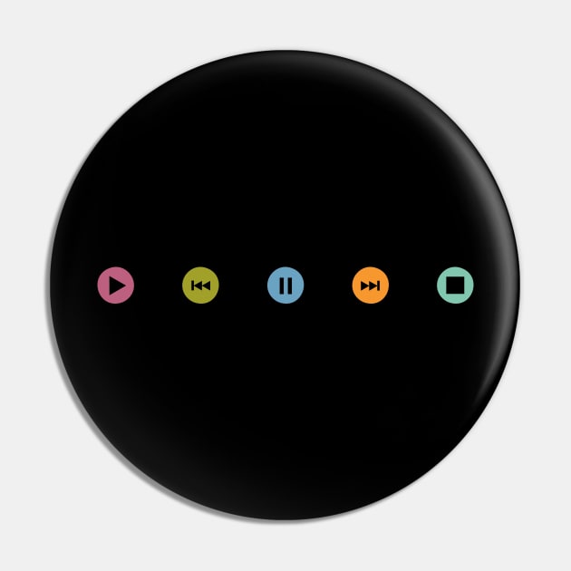 Little Music Player Icons Polka Dots (Multicolor on Black) Pin by XOOXOO