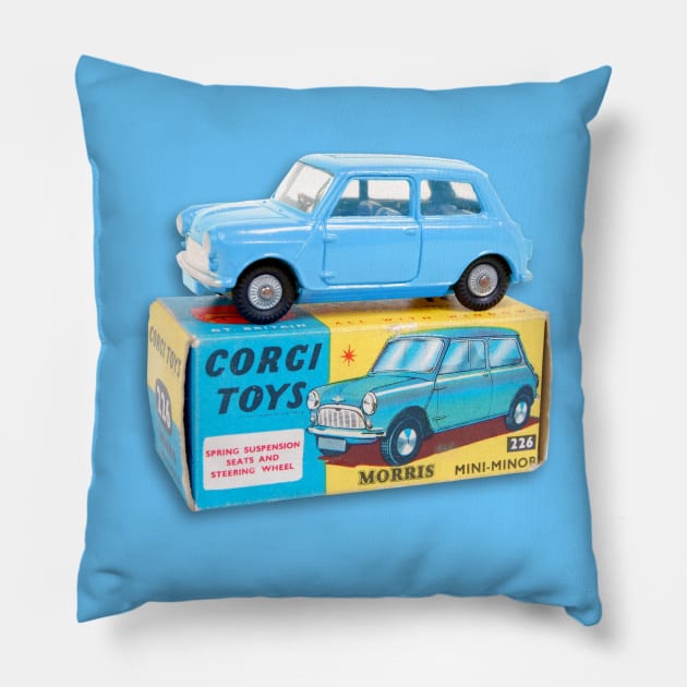 BLUE MORRIS MINOR TOY CAR Pillow by Throwback Motors