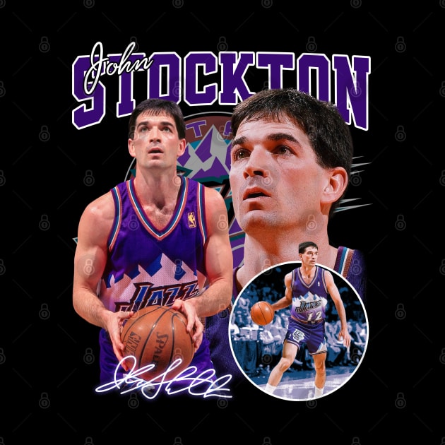 John Stockton Utah Basketball Legend Signature Vintage Retro 80s 90s Bootleg Rap Style by CarDE