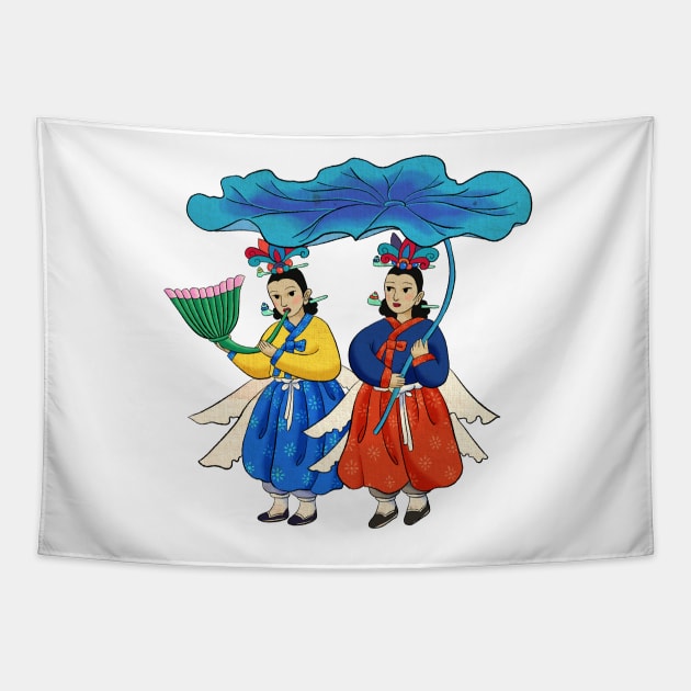 Minhwa: Taoist Fairy Sisters A-2 Type Tapestry by koreanfolkpaint