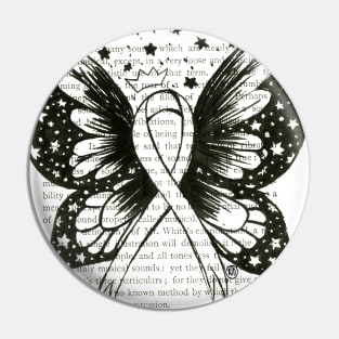 Thyroid Cancer Ribbon w/ wings- black Pin