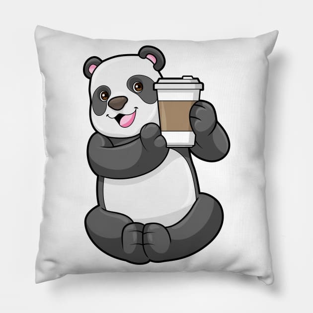 Panda with Coffee to go Pillow by Markus Schnabel