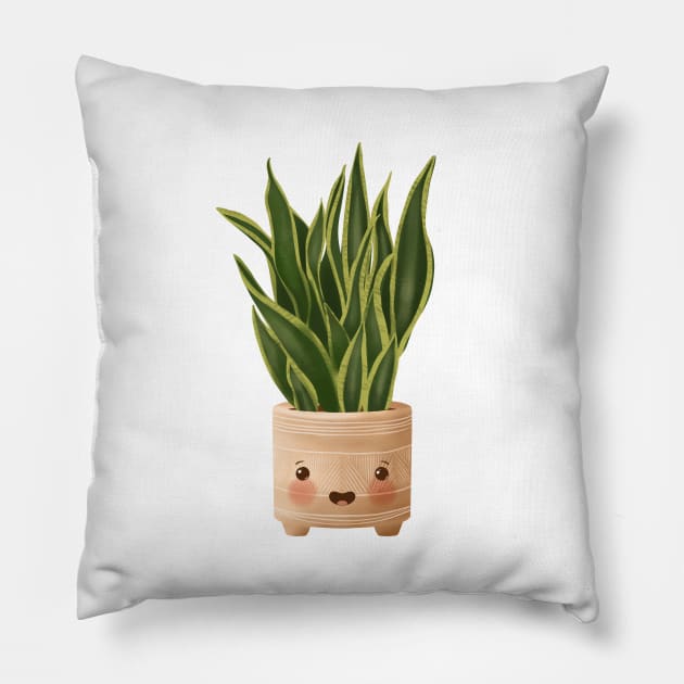 Cute Plant Illustration, Snake Plant 3 Pillow by gusstvaraonica