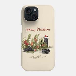 Merry Christmas - Black cats with Santa hat. Phone Case