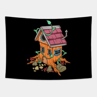 Fairy house in tree stump - Fairycore Tapestry