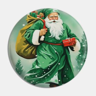 Victorian Father Christmas Wearing Retro Green Robe Pin