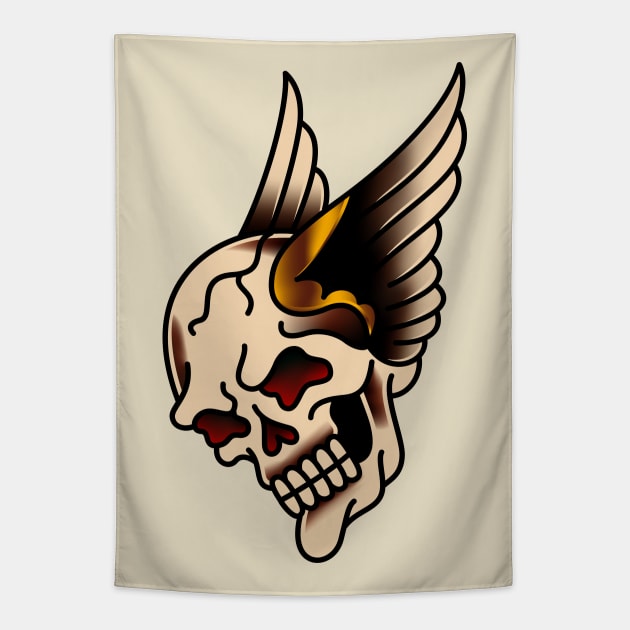 American Traditional Winged Skull Tapestry by OldSalt