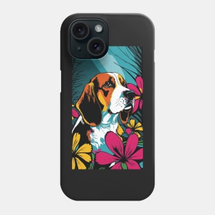 Beagle Dog Vibrant Tropical Flower Tall Retro Vintage Digital Pop Art Portrait 2 Phone Case