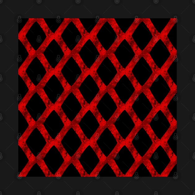 Red Grid Cube Geometric Dark Pattern by DeneboArt