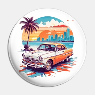 Miami Street Ride: Retro Car Vector Tee Pin