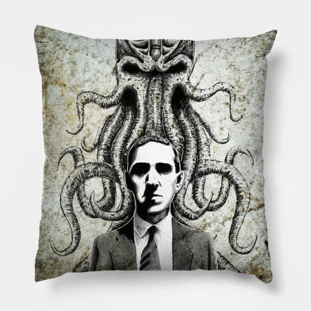 HP Lovecraft Grunge Style 1 Pillow by Groom Lake Studios