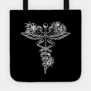 Caduceus Art Medical, medical illustration art, floral caduceus stickers, medical symbol Tote
