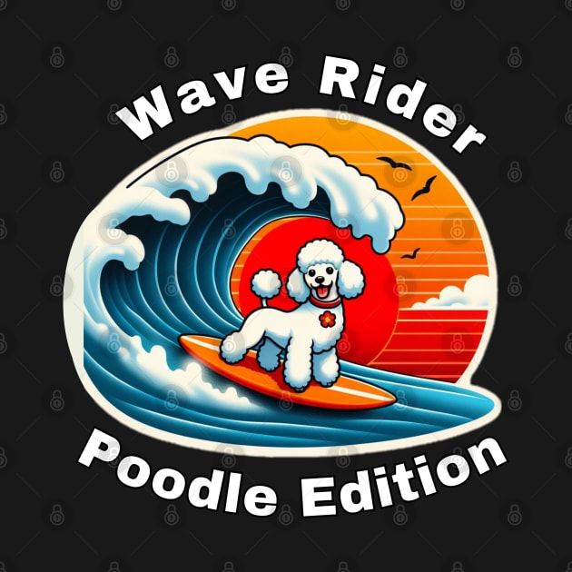 Wave Rider Poodle Edition- White Poodle Surfing on the Great Waves off Kanagawa by Trendz by Ami