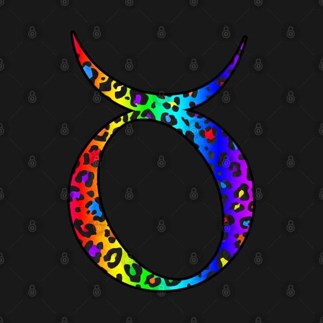 Taurus Zodiac Horoscope Symbol in Dark Rainbow Leopard Print by bumblefuzzies