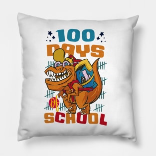100 Days of school featuring a T-rex dino with bacpack #1 Pillow