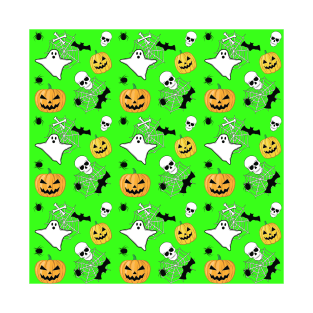 Spooky Halloween Pattern on Green Background T-Shirt