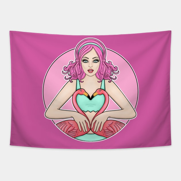 Flamingo Girl Tapestry by Ivetastic