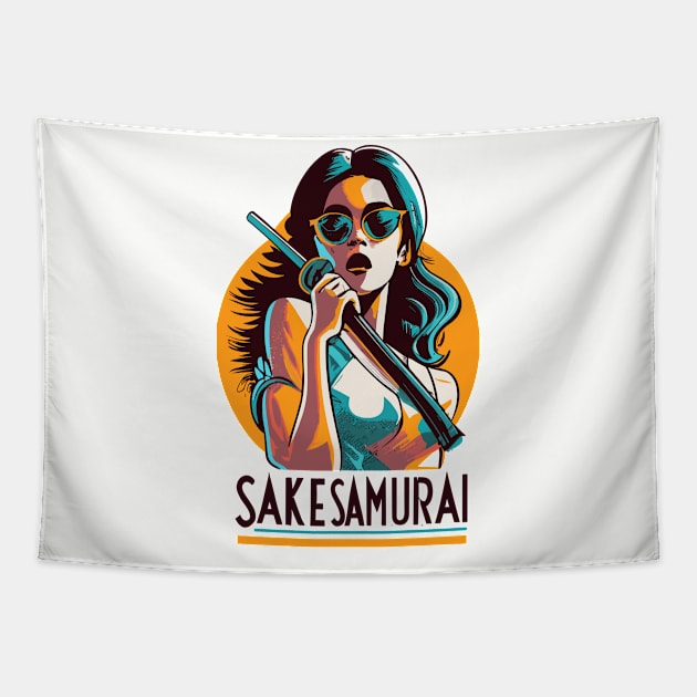 Sake Samurai Japan - Japanese Vintage Food Art Tapestry by stickercuffs