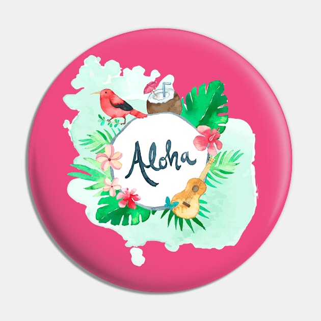 Aloha Tropical Hawaiian Pattern Pin by bluerockproducts