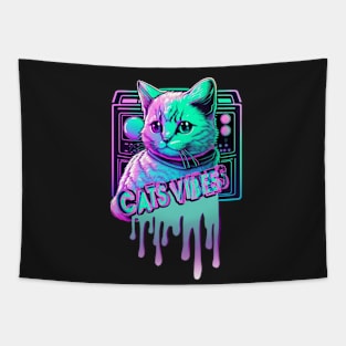 neon music cat Tapestry