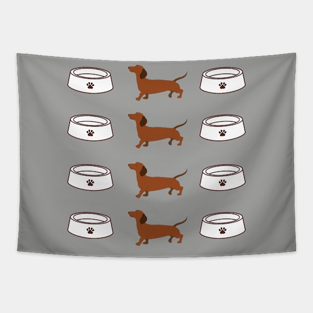 Brown Dachshund dog with a bowl pattern Tapestry by Maful